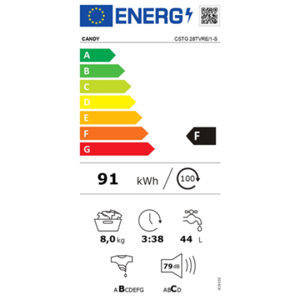 Candy , Washing Machine , CSTG 28TVRE/1-S , Energy efficiency class F , Top loading , Washing capacity 8 kg , 1200 RPM , Depth 60 cm , Width 41 cm , LED , Anthracite