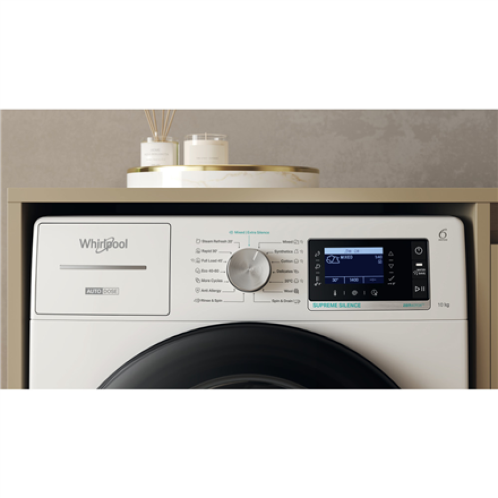 Whirlpool Washing machine , W8 09AD SILENCE EE , Energy efficiency class A , Front loading , Washing capacity 10 kg , 1400 RPM , Depth 69.9 cm , Width 67.7 cm , Display , LCD , Steam function , Direct drive , White