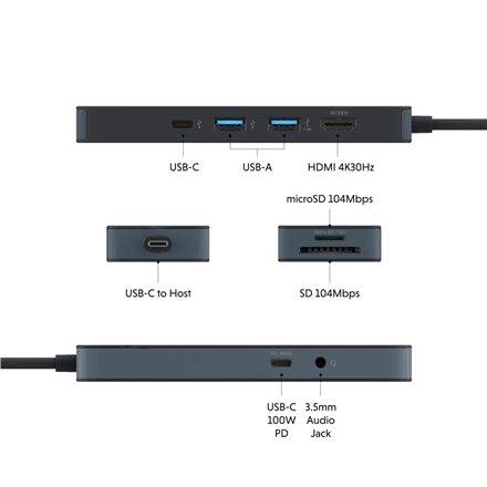 Hyper HyperDrive Flex 8 Port USB-C Hub, Black , HD4102BKGL , HDMI ports quantity 1
