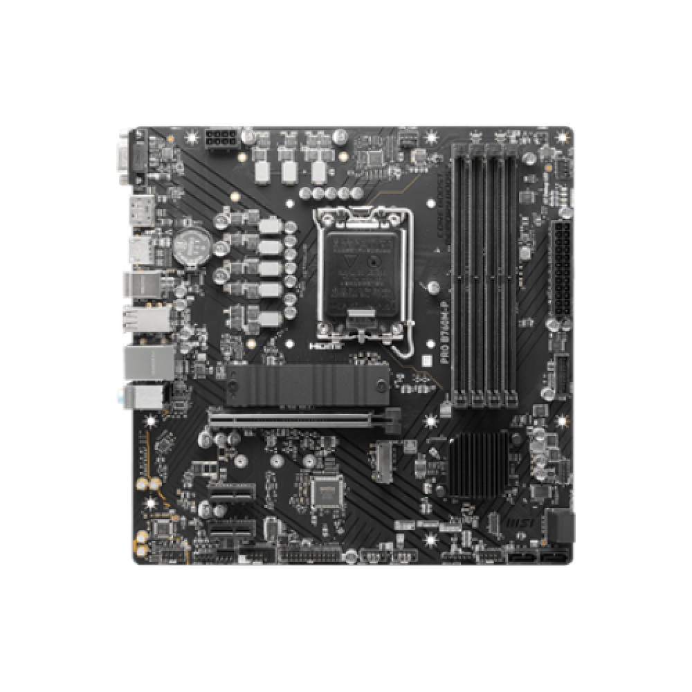 MSI , PRO B760M-P , Processor family Intel , Processor socket LGA1700 , DDR5 DIMM , Memory slots 4 , Supported hard disk drive interfaces SATA, M.2 , Number of SATA connectors 4 , Chipset Intel B760 , mATX