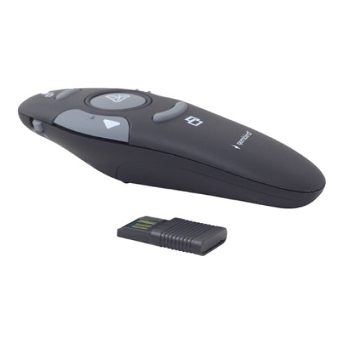 Gembird , Wireless presenter with laser pointer , WP-L-01 , Black , Depth 25 mm , Height 105 mm , Red laser pointer. 4 buttons to control most used PowerPoint presentation functions. Interface: USB. Presenter control distance: up to 10 m. , Yes , Weight 6