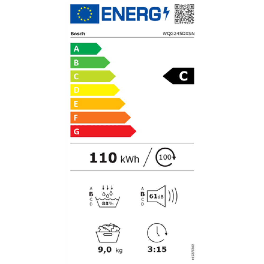 Bosch Dryer Machine with Heat Pump , WQG245DXSN , Energy efficiency class C , Front loading , 9 kg , Condensation , LCD , Depth 61.3 cm , Grey