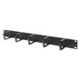 Digitus , Cable Management Panel , DN-97602 , 5x cable management ring (HxD: 40x60 mm). The Cable Management Panel is getting fixed on the 483 mm (19“) profile rails. Five cable guiding rings allow an easy, horizontal array of patch cables. It guarantees 
