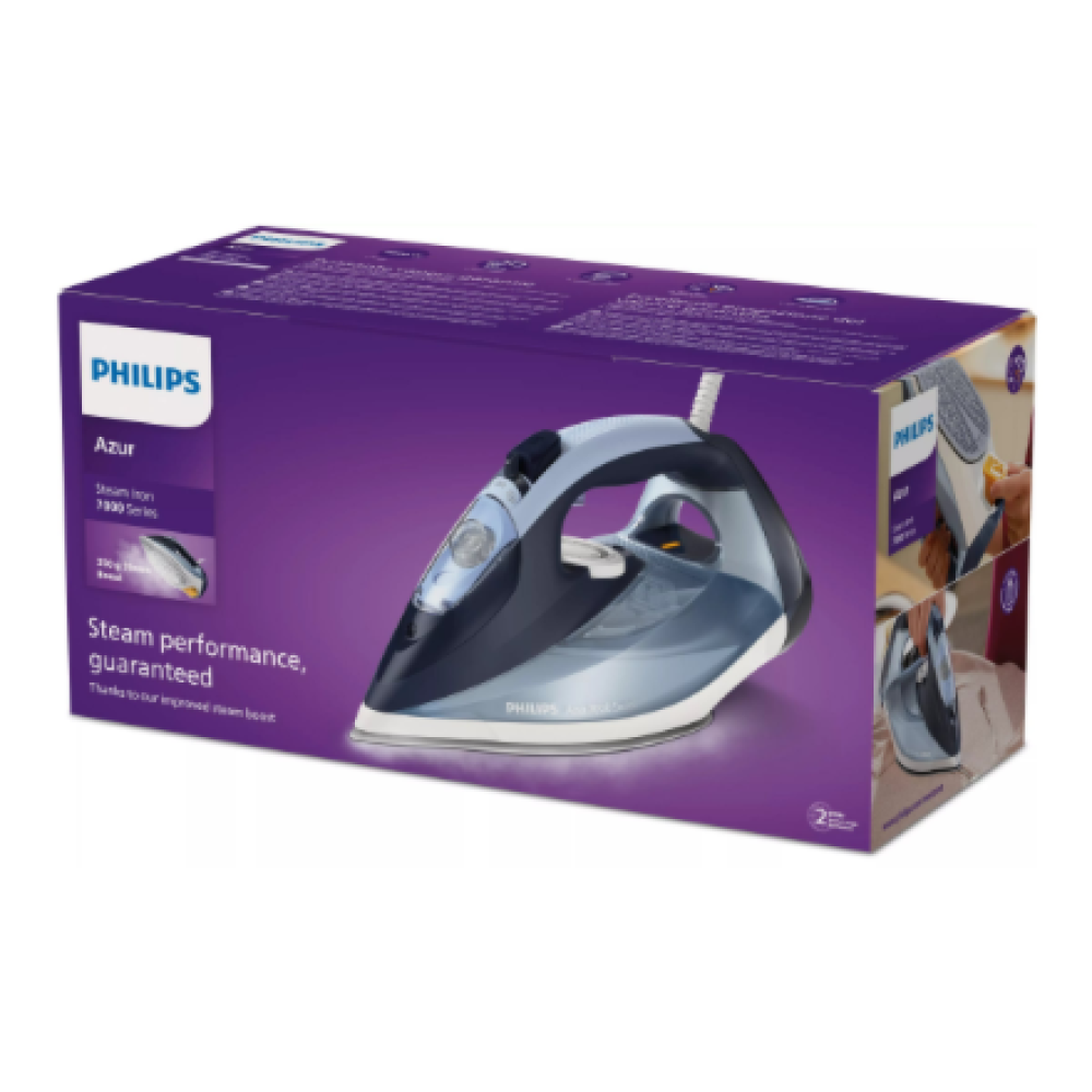 Philips Steam Iron , DST7020/20 , Steam Iron , 2800 W , Water tank capacity 300 ml , Continuous steam 50 g/min , Steam boost performance 250 g/min , Blue