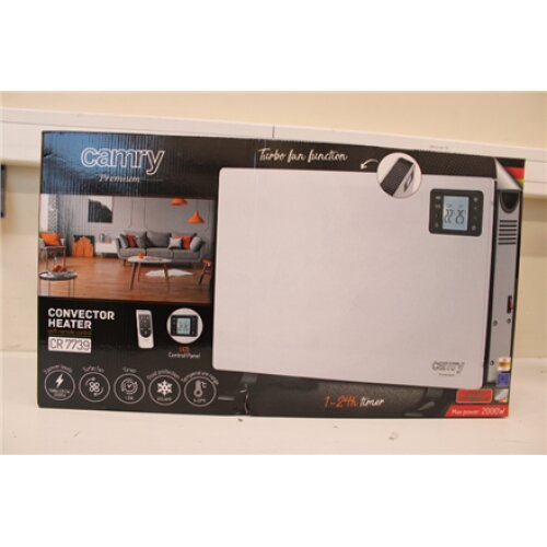 SALE OUT. Camry Convection Fan Heater with Remote Control CR 7739 Convection Heater 2000 W Number of power levels 3 White DAMAGED PACKAGING