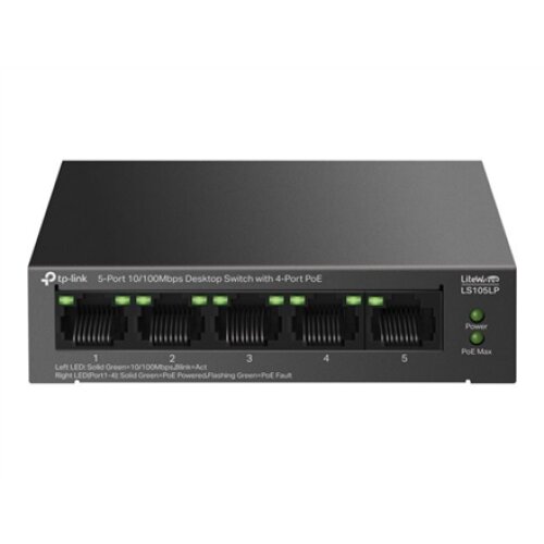 TP-LINK , 5-Port 10/100Mbps Switch with 4-Port PoE , LS105LP , Unmanaged , Desktop