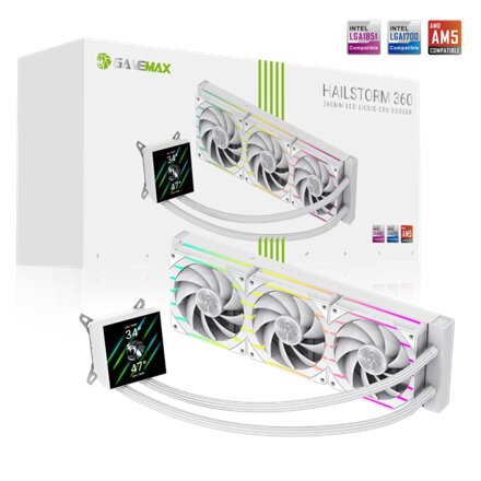 Gamemax CPU Liquid Cooler , HAILSTORM 360 LCD WH , White