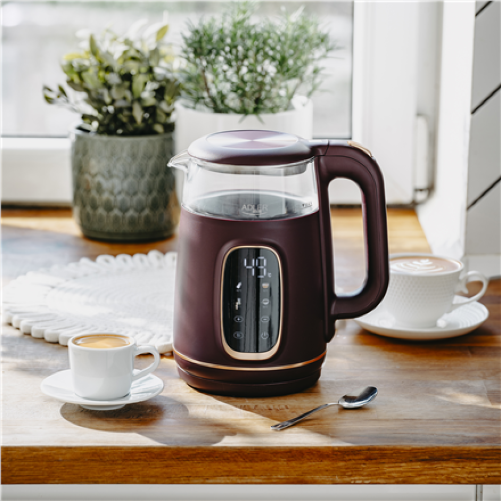 Adler Kettle with LED Display , AD 1305 , Electric , 2200 W , 1.7 L , Plastic , 360° rotational base , Burgundy