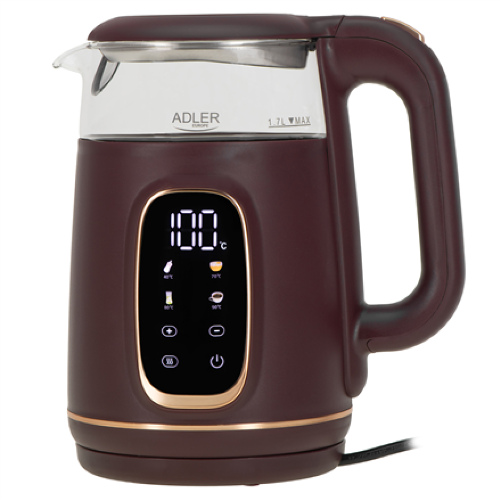Adler Kettle with LED Display , AD 1305 , Electric , 2200 W , 1.7 L , Plastic , 360° rotational base , Burgundy