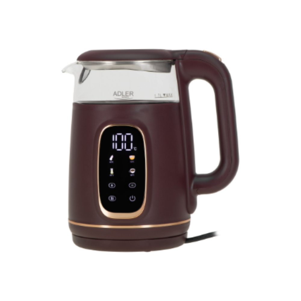 Adler Kettle with LED Display , AD 1305 , Electric , 2200 W , 1.7 L , Plastic , 360° rotational base , Burgundy