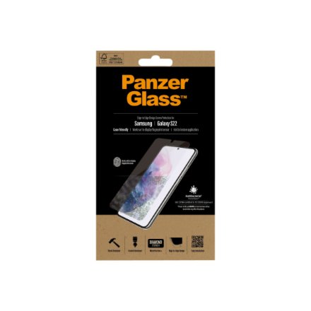 PanzerGlass , Samsung , Galaxy S22 , Tempered glass , Transparent , Case friendly. Compatible with ultrasonic fingerprint sensor. 100 % touch sensitivity. Antibacterial (ISO 22196 certified & JIS 22810 approved) , Screen Protector