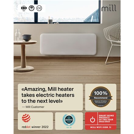 Mill Invisible Smart WiFi Heater , PA1300WIFI4 , Panel Heater , 1300 W , Suitable for rooms up to 15-19 m² , White , IPX4