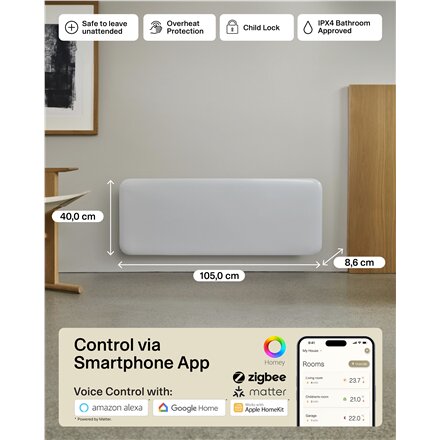 Mill Invisible Smart WiFi Heater , PA1300WIFI4 , Panel Heater , 1300 W , Suitable for rooms up to 15-19 m² , White , IPX4