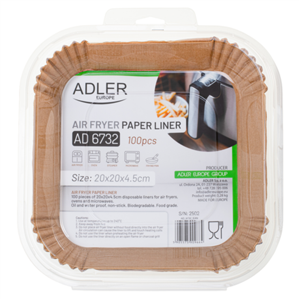 Adler Paper Liners for Air Fryer , AD 6732 , 100 , Dimensions (W x L) 20 x 20 x 4.5 cm