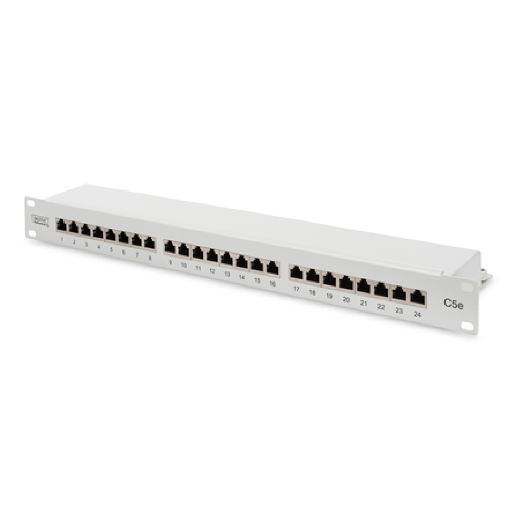 SALE OUT. DIGITUS CAT 5e, Class D patch panel, shielded, 24-port RJ45, 8P8C, LSA, 1U, rack mount, grey, 482x44x109 , Digitus , Patch Panel , DN-91524S , Category: CAT 5e; Ports: 24 x RJ45; Retention strength: 7.7 kg; Insertion force: 30N max , White , DAM
