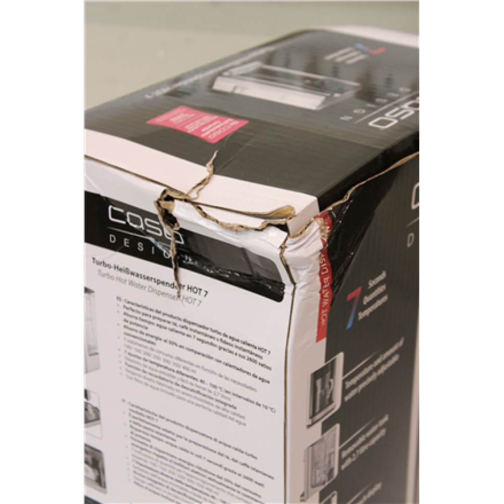 SALE OUT. Caso Turbo Hot Water Dispenser , Hot 7 , Water Dispenser , 2200-2600 W , 2.7 L , Plastic/Stainless Steel , Black/Stainless Steel , DAMAGED PACKAGING, BROKEN INER PACKAGING, DAMAGED GLASS CONTAINER
