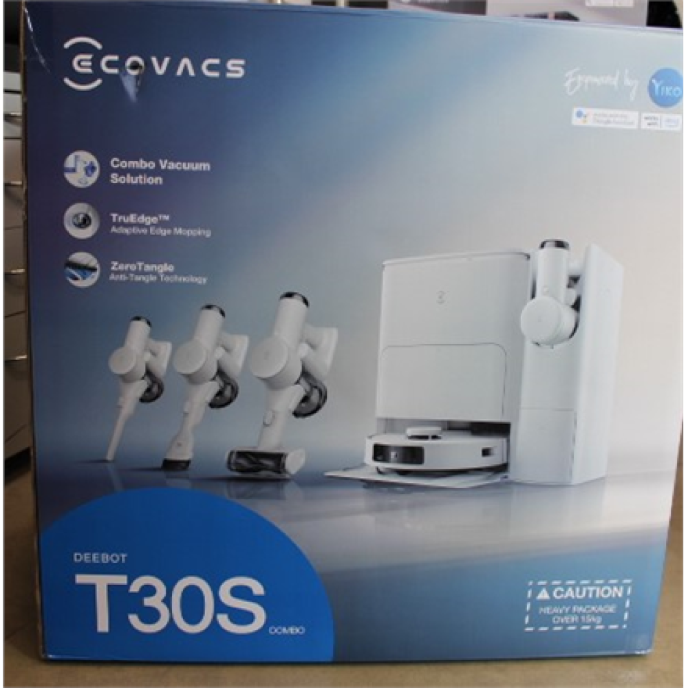 SALE OUT. Ecovacs DEEBOT T30S COMBO Vacuum cleaner,Robot+Handheld,Wet&Dry,Robot operating time 220 min,Dust bin 0,3 L,5200mAh,White+Auto-emp , Ecovacs Vacuum cleaner , DEEBOT T30S COMBO , Wet&Dry , Li-ion , 5200 mAh , Dust capacity 3 L , 11000 Pa 