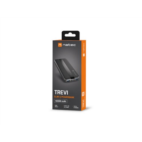 Natec , Power Bank , Trevi Slim Q , 10000 mAh , 1 x USB-C, 2 x USB A, 1x Micro USB , Black