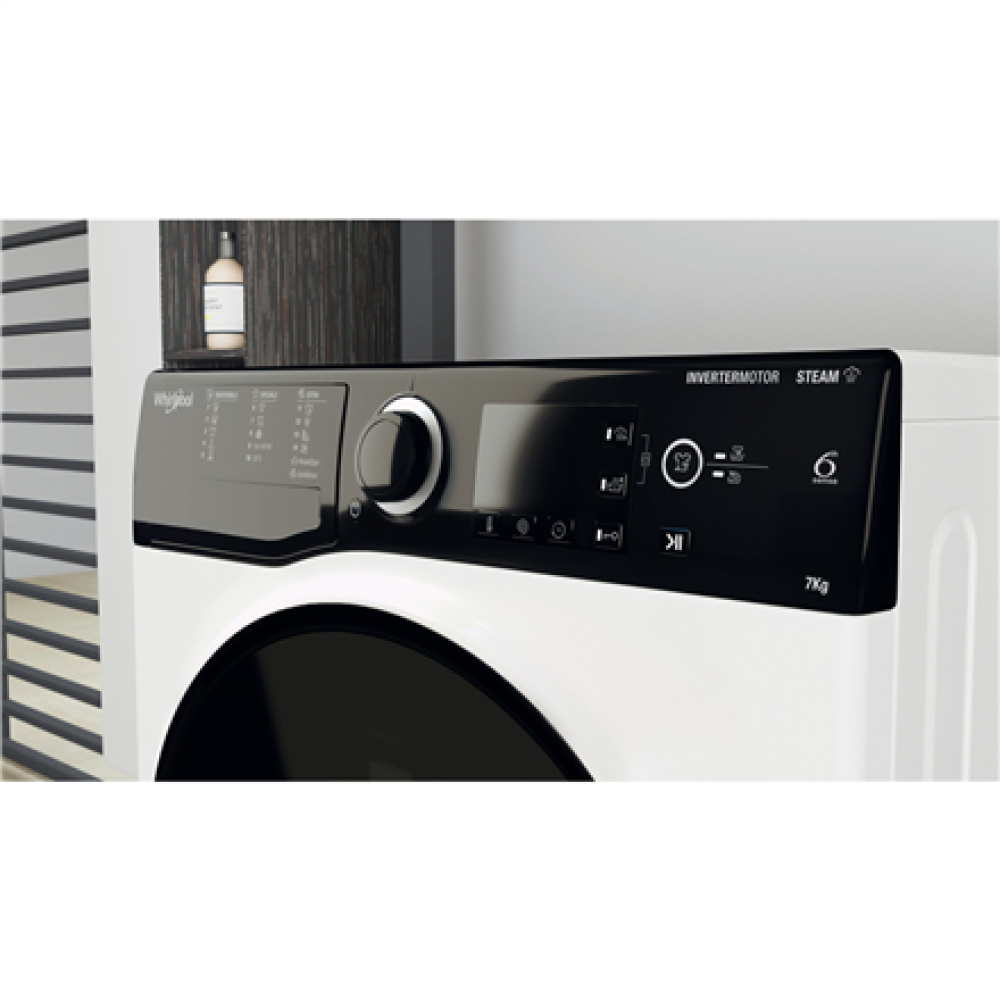 Whirlpool Washing machine , WRSB 7259 D EU , Energy efficiency class B , Front loading , Washing capacity 7 kg , 1200 RPM , Depth 44 cm , Width 60 cm , Display , LCD , Steam function , White