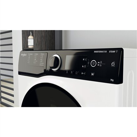 Whirlpool Washing machine , WRSB 7259 D EU , Energy efficiency class B , Front loading , Washing capacity 7 kg , 1200 RPM , Depth 44 cm , Width 60 cm , Display , LCD , Steam function , White