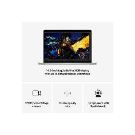 Apple MacBook , Pro , Silver , 14 , 3024 x 1964 pixels , Apple M4 , 16 GB , Solid-state drive capacity 512 GB , Apple M4 chip 10-core CPU/10-core GPU , macOS , 802.11ax , Bluetooth version 5.3 , Keyboard language Russian , Keyboard backlit , Warranty 12 m