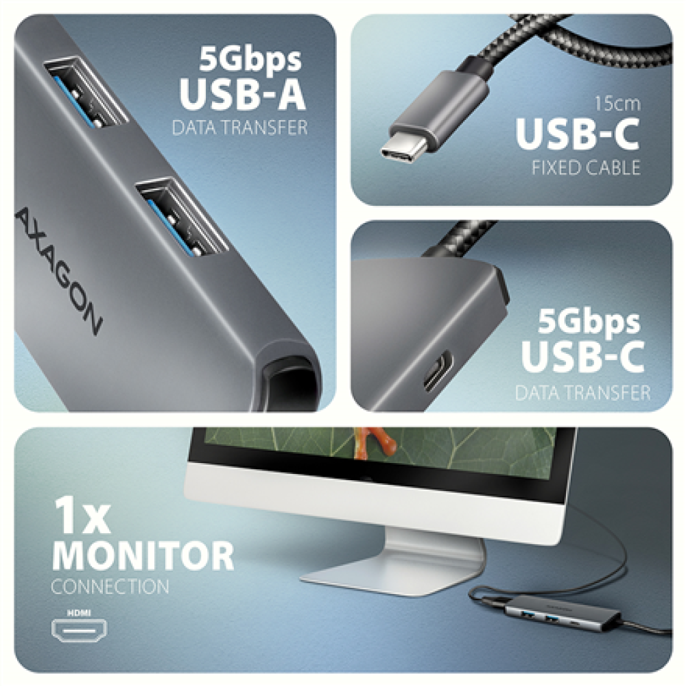 AXAGON USB-C 5Gbps 5in1 8K Hub , HMC-5H8K