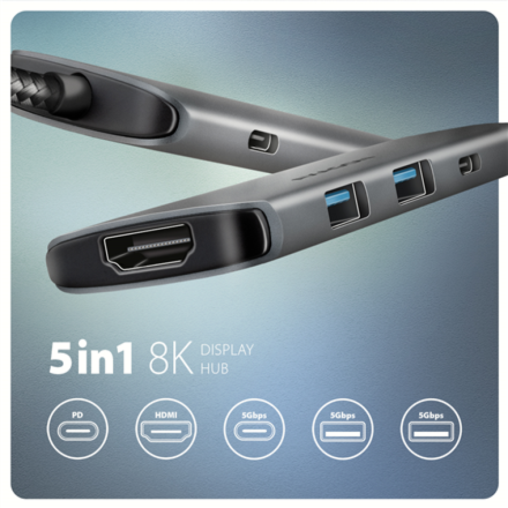 AXAGON USB-C 5Gbps 5in1 8K Hub , HMC-5H8K