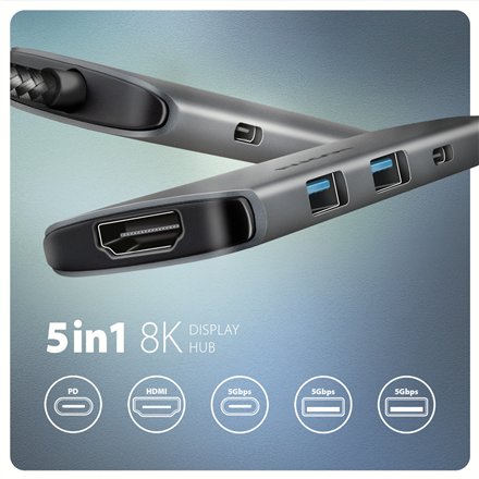 AXAGON USB-C 5Gbps 5in1 8K Hub , HMC-5H8K