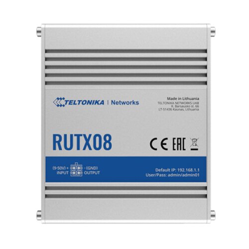 Teltonika , Industrial Router , RUTX08 , No Wi-Fi , 10/100/1000 Mbit/s , Mesh Support No , MU-MiMO No , No mobile broadband , 1 , 24 month(s)