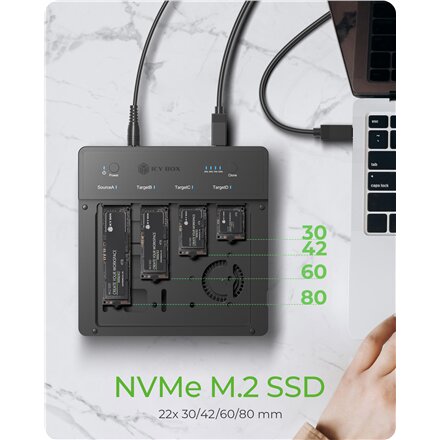 Raidsonic 4-Bays USB4 Duplicator (1:3 clone) for NVMe M.2 SSD , IB-4013MCL-C4