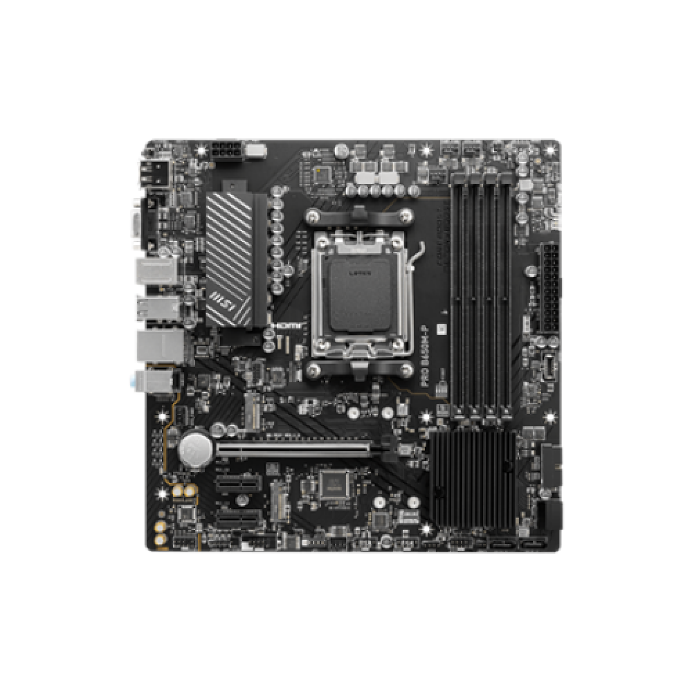 MSI , PRO B650M-P , Processor family AMD , Processor socket AM5 , DDR5 , Memory slots 4 , Supported hard disk drive interfaces SATA, M.2 , Number of SATA connectors 4 , Chipset AMD B650 , mATX
