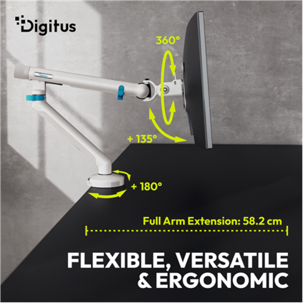 Digitus Desk Mount , Tilt, rotation, pivot , Single design monitor mount , 35 , Maximum weight (capacity) 10 kg , White