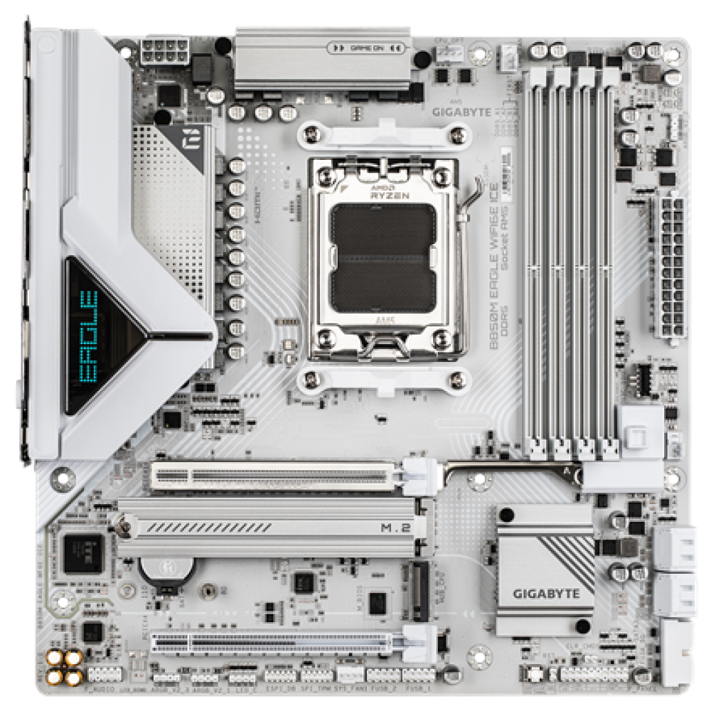 Gigabyte B850M EAGLE WF6E ICE , Processor family AMD , Processor socket AM5 , DDR5 , Supported hard disk drive interfaces SATA, M.2 , Number of SATA connectors 4