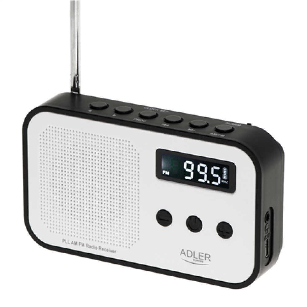 Adler , Digital radio PLL AM/FM , AD 1907 , Alarm function , White/Black