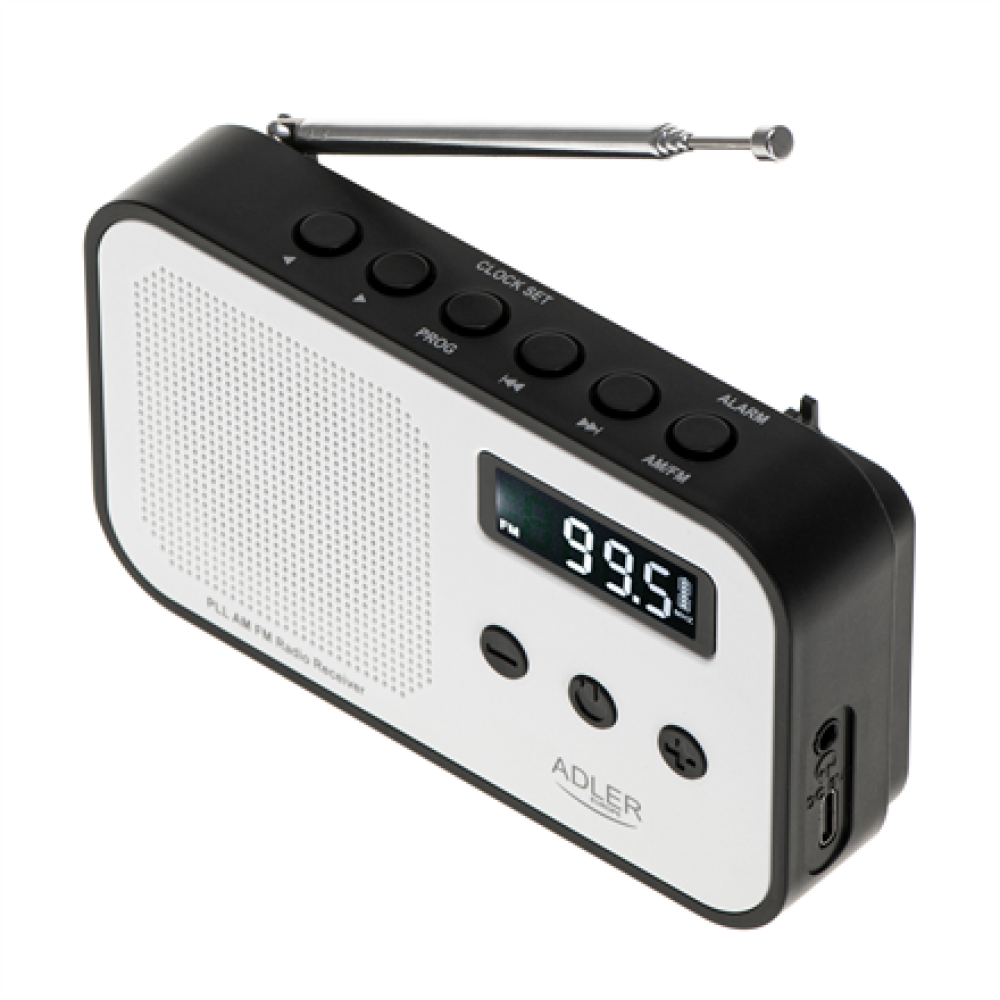 Adler , Digital radio PLL AM/FM , AD 1907 , Alarm function , White/Black