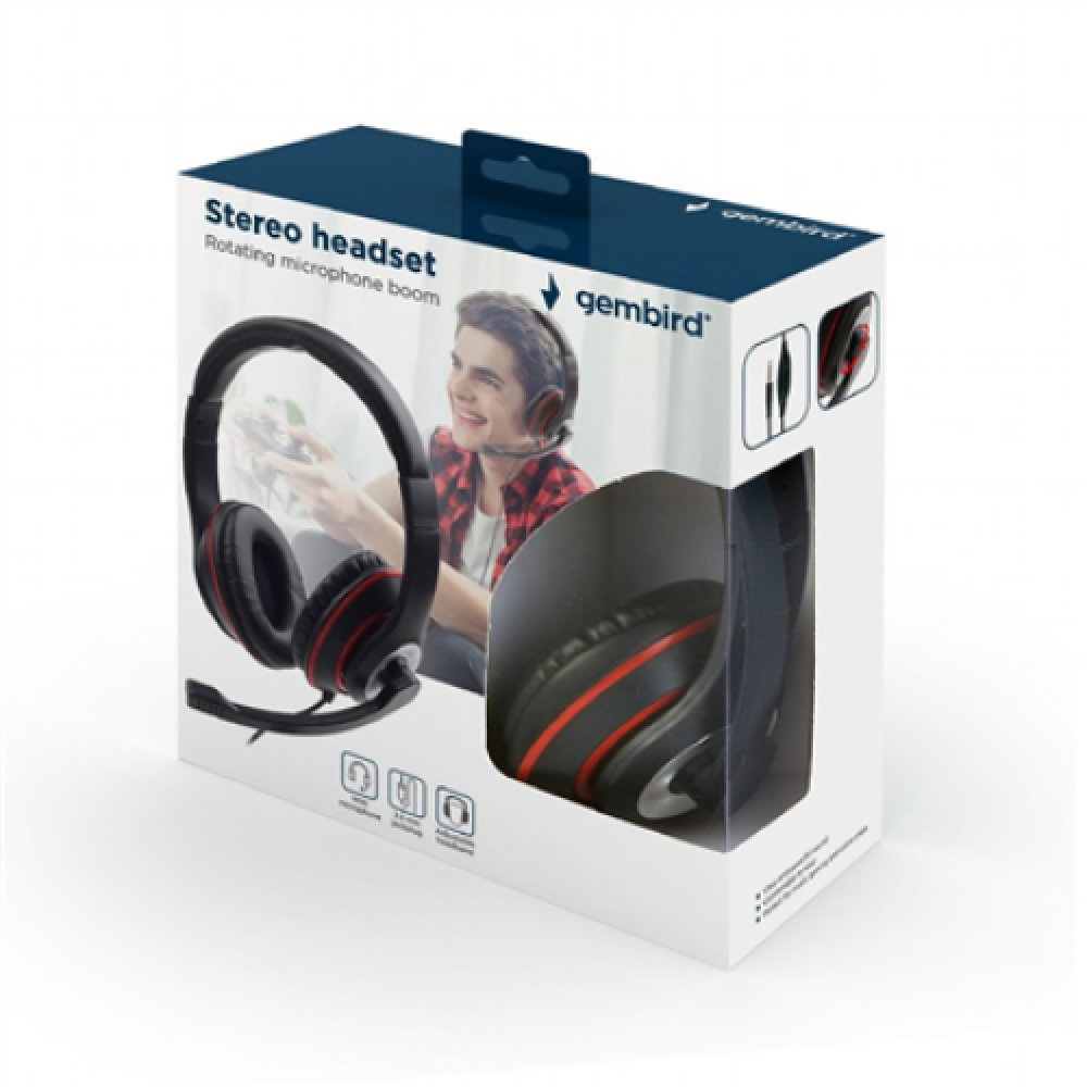 Gembird , Stereo headset , MHS-03-BKRD , On-Ear , Built-in microphone , 3.5 mm