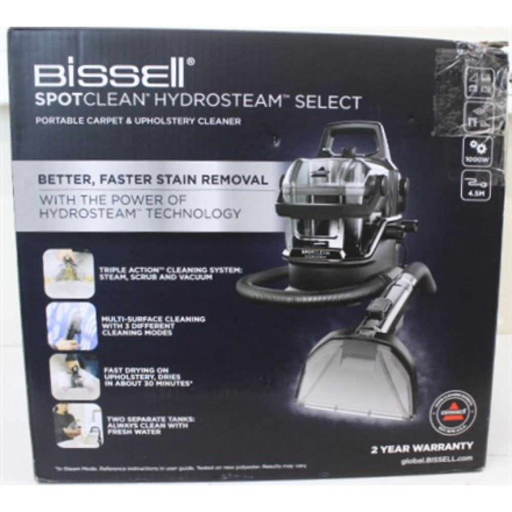 SALE OUT. , Bissell Portable Carpet and Upholstery Cleaner , SpotClean HydroSteam Select , Corded operating , Washing function , 1000 W , Black , 23 month(s) , DAMAGED PACKAGING