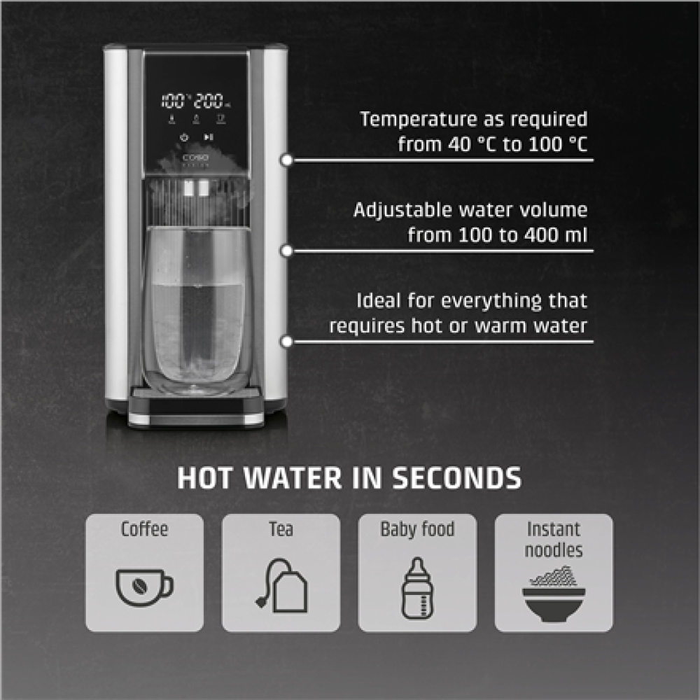 Caso Turbo hot water dispenser , HW 620 , Water Dispenser , 2600 W , 2.5 L , Plastic/Stainless Steel , Black/Stainless Steel