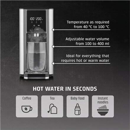 Caso , Turbo hot water dispenser , HW 620 , Water Dispenser , 2600 W , 2.5 L , Plastic/Stainless Steel , Black/Stainless Steel