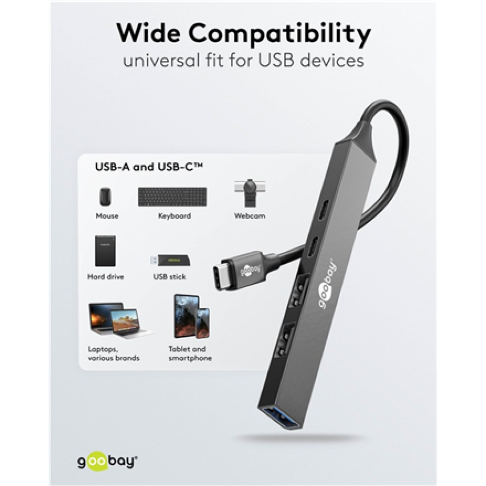 Goobay Slim 5-Port USB Hub, USB-C to USB-C/USB-A, 5 Gbit/s , 74460