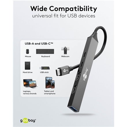 Goobay Slim 5-Port USB Hub, USB-C to USB-C/USB-A, 5 Gbit/s , 74460