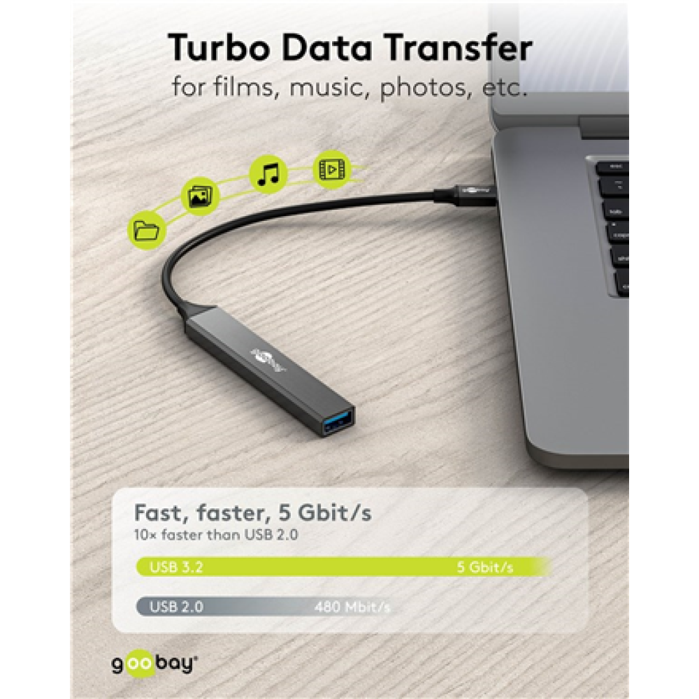 Goobay Slim 5-Port USB Hub, USB-C to USB-C/USB-A, 5 Gbit/s , 74460