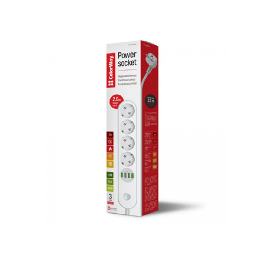 ColorWay , CW-CHE44W , Power socket, 4 EU sockets