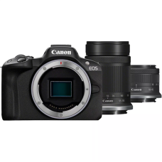 Canon , EOS R50 + RF-S 18-45mm F4.5-6.3 IS STM + RF-S 55-210mm F5-7.1 IS STM (SIP) , Megapixel 24.2 MP , Image stabilizer , ISO sensitivity (max) 32000 , Display diagonal 2.95 , Wi-Fi , Video recording , Automatic, manual , CMOS , Black