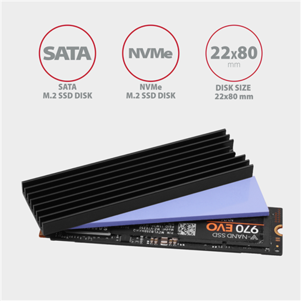 AXAGON Passive aluminum heatsink for all M.2 SSDs, size 2280, high 6 mm , CLR-M2L6