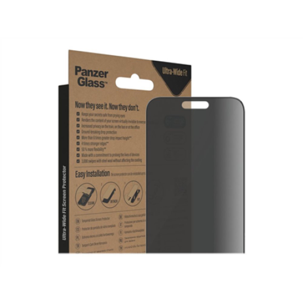 PanzerGlass , Screen protector , Apple , iPhone 14 Pro Max , Glass , Black , Ultra-Wide Fit Privacy AB