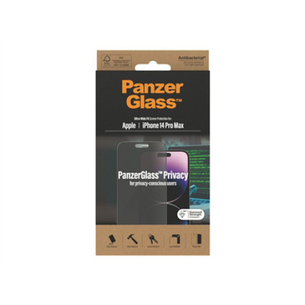 PanzerGlass , Screen protector , Apple , iPhone 14 Pro Max , Glass , Black , Ultra-Wide Fit Privacy AB