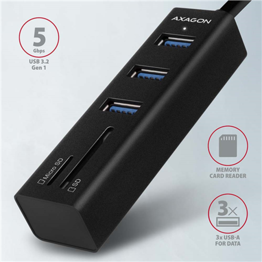 AXAGON SuperSpeed USB-A Hub and Card Reader , HMA-CR3A