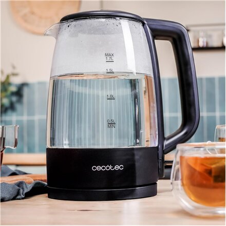Cecotec Kettle , ThermoSense 320 Clear , 2200 W , Electric , 1.7 L , Glass , 360° rotational base , Black/Transparent