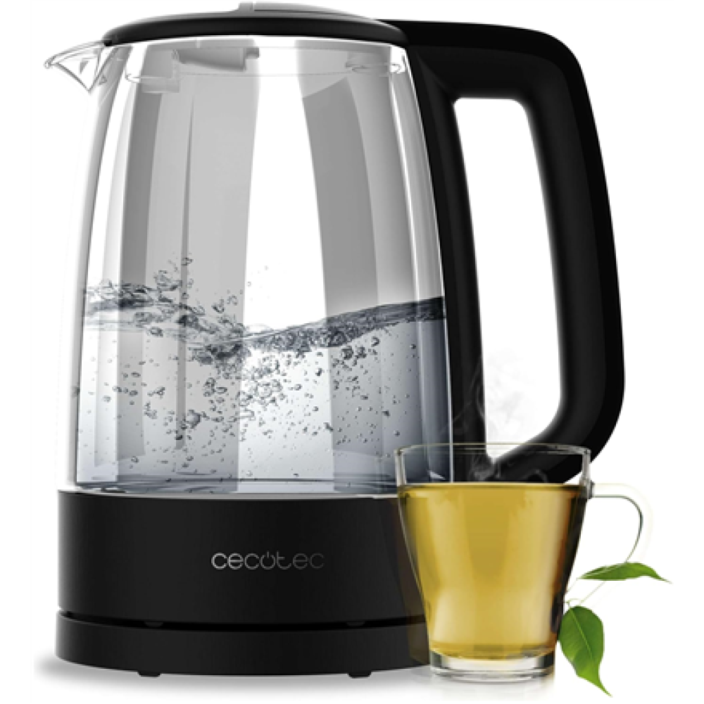 Cecotec Kettle , ThermoSense 320 Clear , 2200 W , Electric , 1.7 L , Glass , 360° rotational base , Black/Transparent